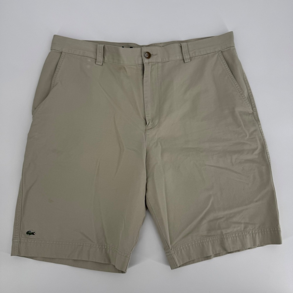 Lacoste Mens Classic Fit Chino Shorts Khaki Beige Size 46‎ (36) Casual Golf Flat